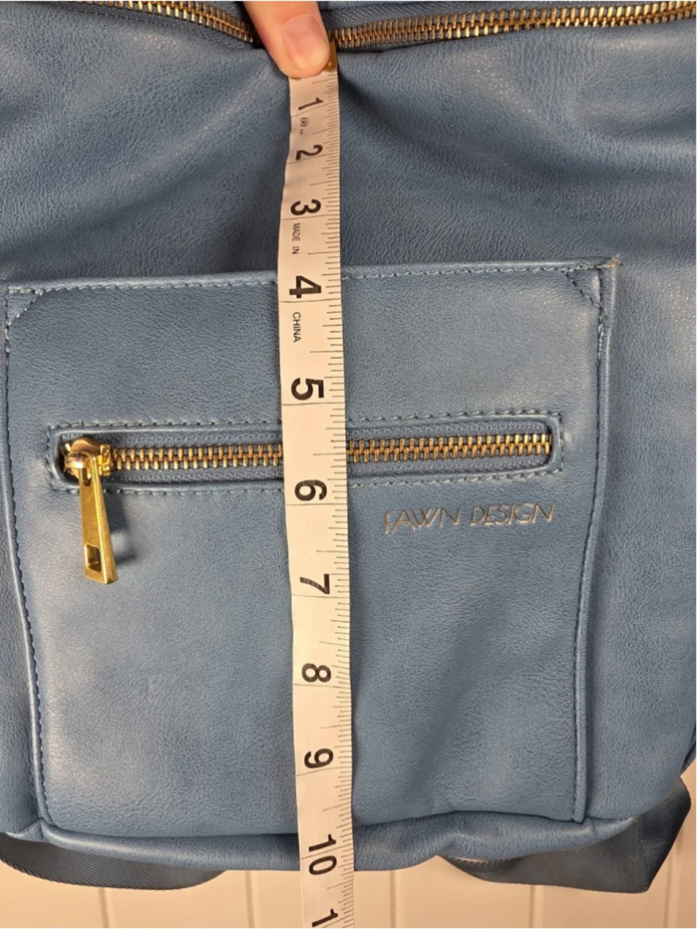 Fawn Design Original Bluebell Diaper Bag Backpack Vegan Leather Blue Gold